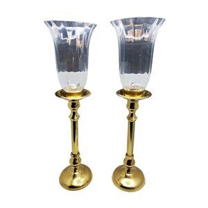 vintage pair of polished brass made in india tall candlestick holders